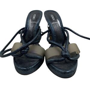 Authentic Fendi Blue Chain-Link Accents Slingback Sandals W 8